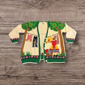 Vintage Hand Knitted Marisa Christina Hanging Laundry Cardigan Sweater Large